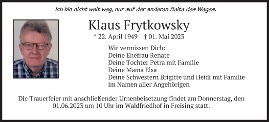 Traueranzeige von Klaus Frytkowsky von merkurtz