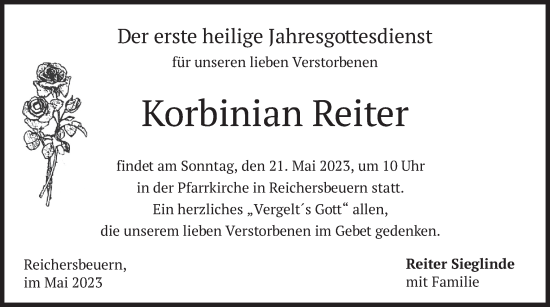 Traueranzeige von Korbinian Reiter von merkurtz