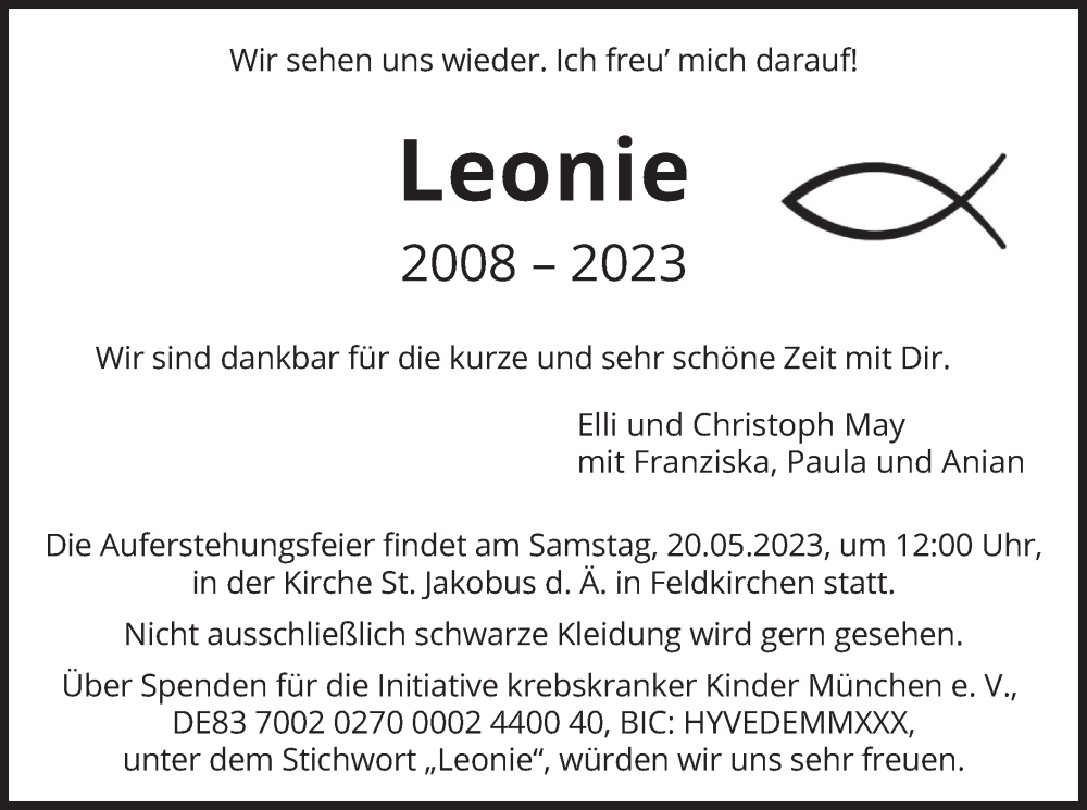  Traueranzeige für Leonie May vom 17.05.2023 aus merkurtz