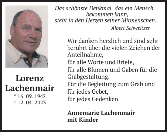Traueranzeige von Lorenz Lachenmair von merkurtz