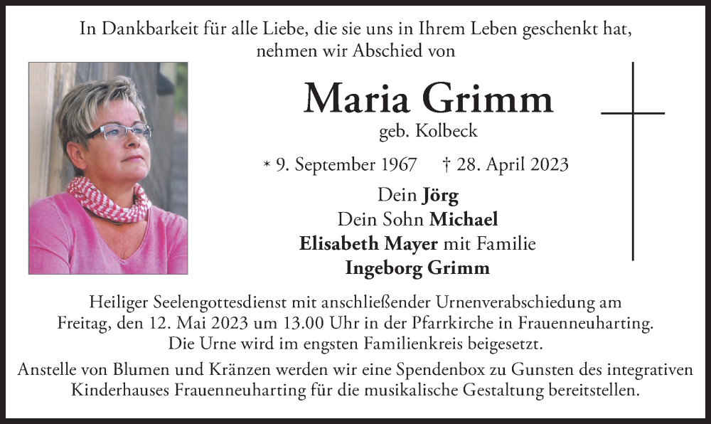  Traueranzeige für Maria Grimm vom 06.05.2023 aus merkurtz