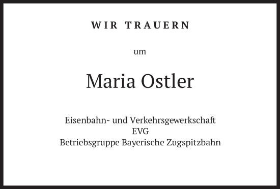 Traueranzeige von Maria Ostler von merkurtz