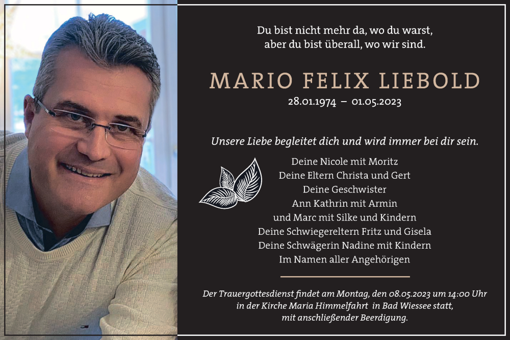  Traueranzeige für Mario Felix Liebold vom 06.05.2023 aus merkurtz