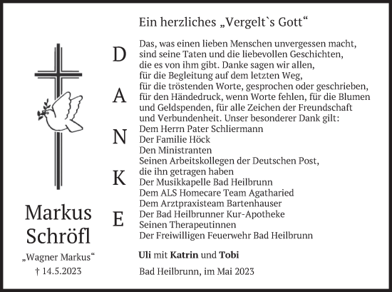 Traueranzeige von Markus Schröfl von merkurtz