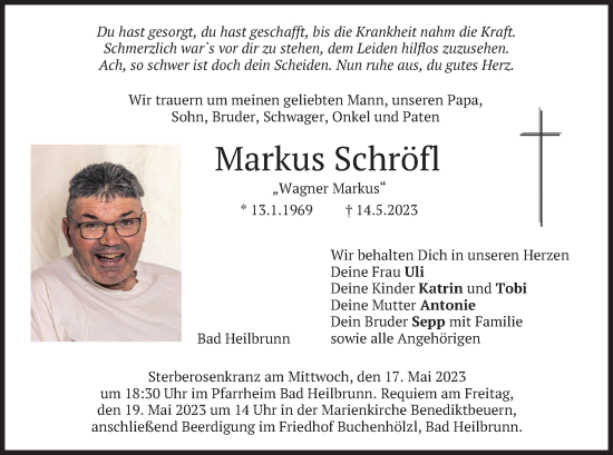 Traueranzeige von Markus Schröfl von merkurtz