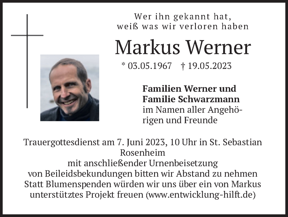  Traueranzeige für Markus Werner vom 27.05.2023 aus merkurtz