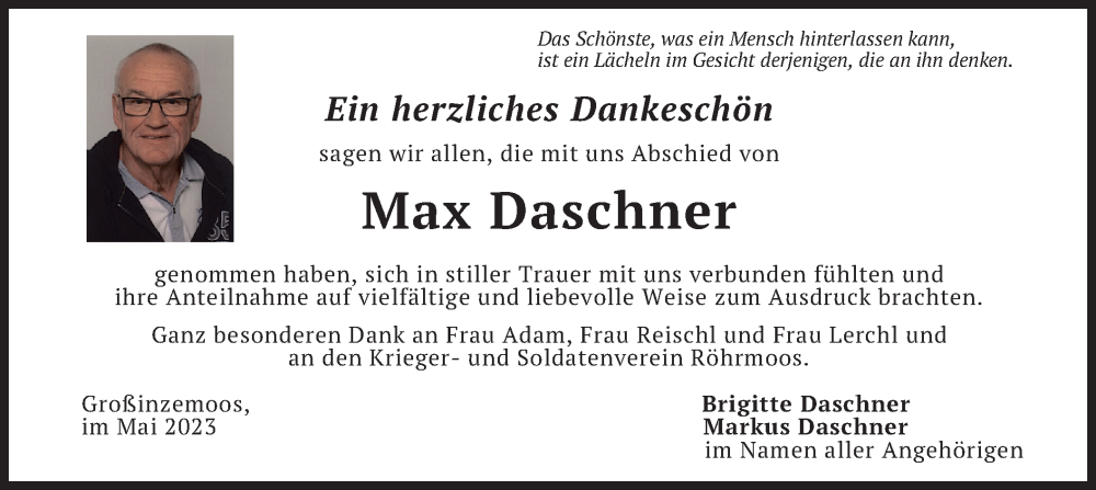  Traueranzeige für Max Daschner vom 27.05.2023 aus merkurtz