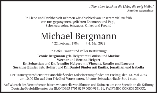 Traueranzeige von Michael Bergmann von merkurtz