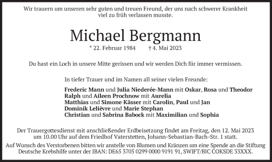 Traueranzeige von Michael Bergmann von merkurtz