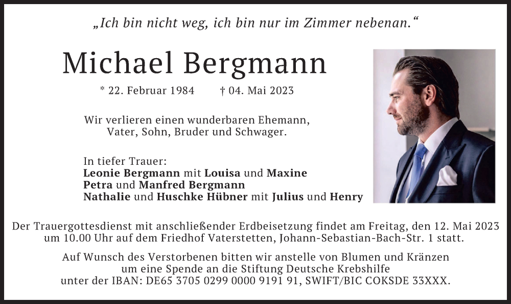 Traueranzeigen von Michael Bergmann | trauer.merkur.de