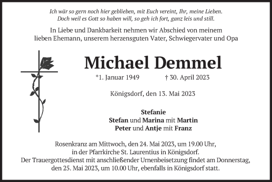 Traueranzeige von Michael Demmel von merkurtz