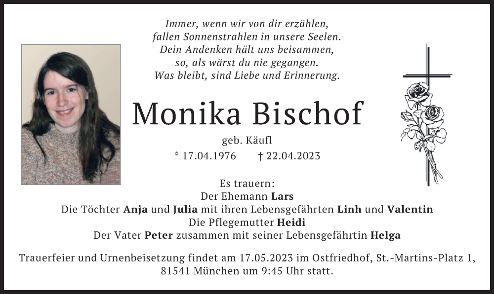  Traueranzeige für Monika Bischof vom 13.05.2023 aus merkurtz