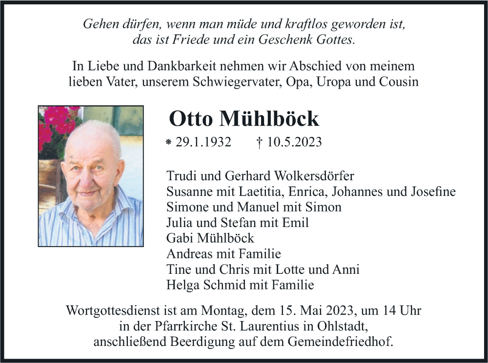  Traueranzeige für Otto Mühlböck vom 12.05.2023 aus merkurtz