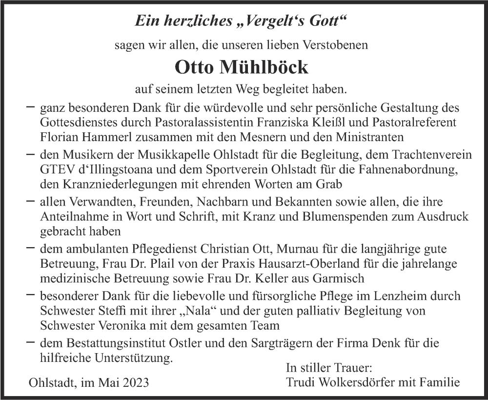  Traueranzeige für Otto Mühlböck vom 20.05.2023 aus merkurtz
