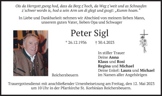 Traueranzeige von Peter Sigl von merkurtz