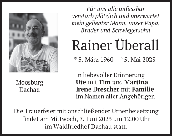 Traueranzeige von Rainer Überall von merkurtz