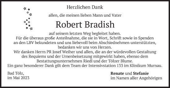 Traueranzeige von Robert Bradish von merkurtz