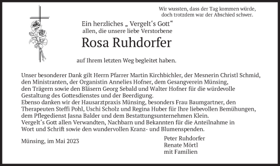 Traueranzeige von Rosa Ruhdorfer von merkurtz