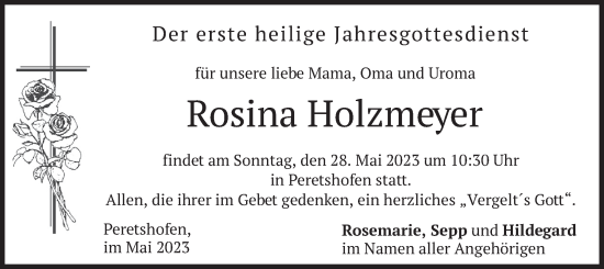 Traueranzeige von Rosina Holzmeyer von merkurtz