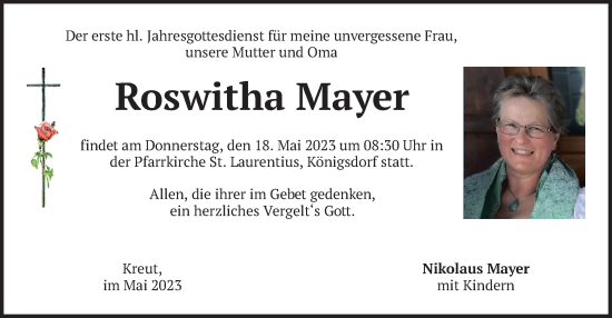 Traueranzeige von Roswitha Mayer von merkurtz