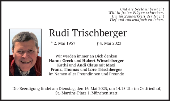 Traueranzeige von Rudi Trischberger von merkurtz