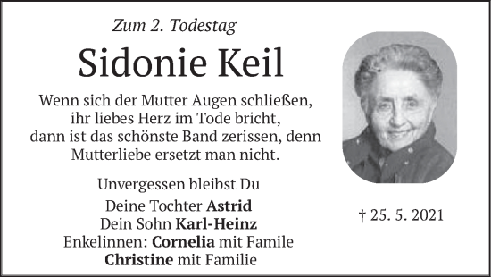 Traueranzeige von Sidonie Keil von merkurtz