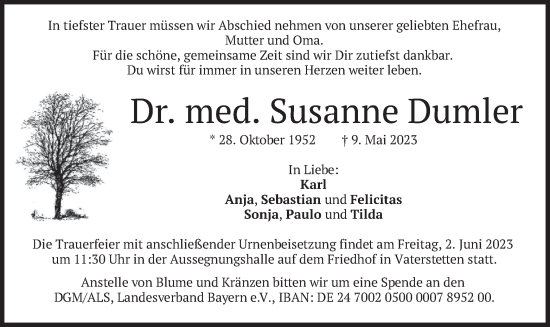 Traueranzeige von Susanne Dumler von merkurtz