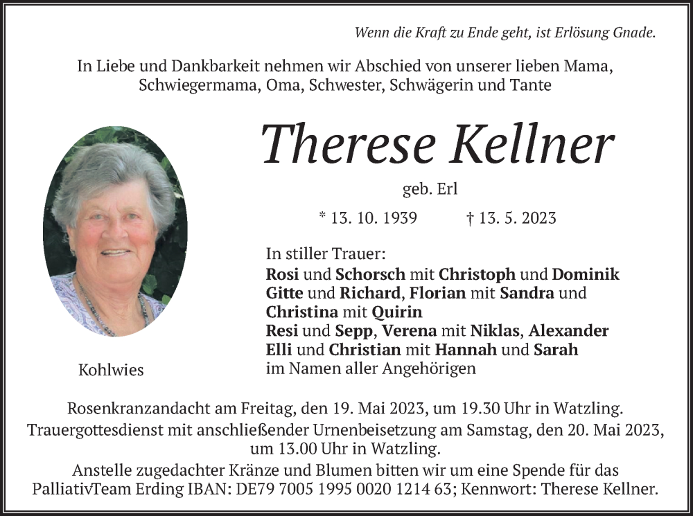 Traueranzeigen Von Therese Kellner | Trauer.merkur.de