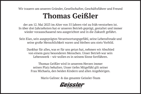 Traueranzeige von Thomas Geißler von merkurtz