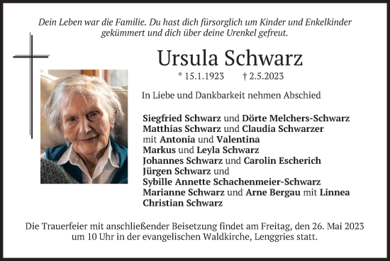 Traueranzeige von Ursula Schwarz von merkurtz