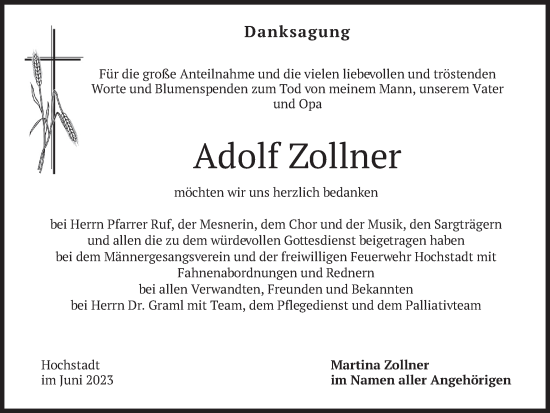Traueranzeige von Adolf Zollner von merkurtz