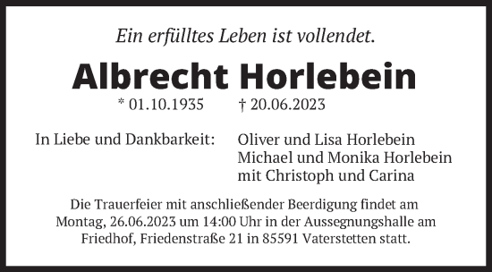 Traueranzeige von Albrecht Horlebein von merkurtz