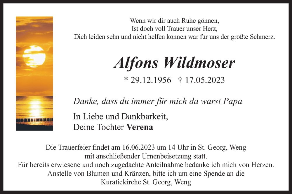  Traueranzeige für Alfons Wildmoser vom 10.06.2023 aus merkurtz