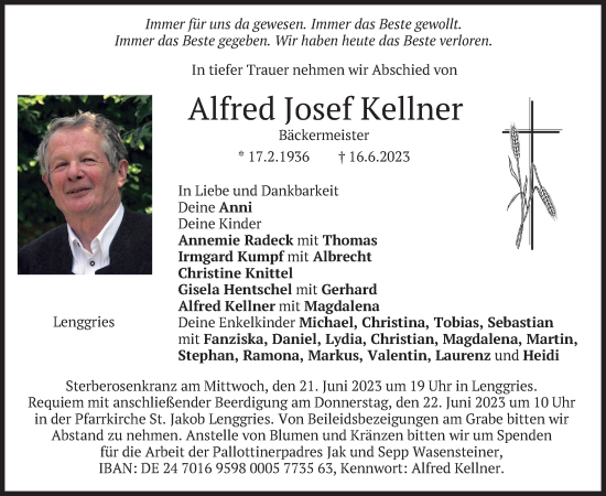 Traueranzeige von Alfred Josef Kellner von merkurtz
