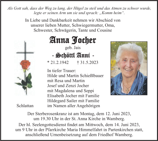 Traueranzeige von Anna Jocher von merkurtz