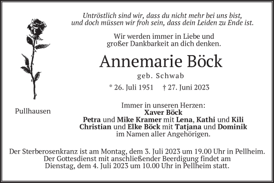 Traueranzeige von Annemarie Böck von merkurtz