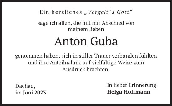 Traueranzeige von Anton Guba von merkurtz