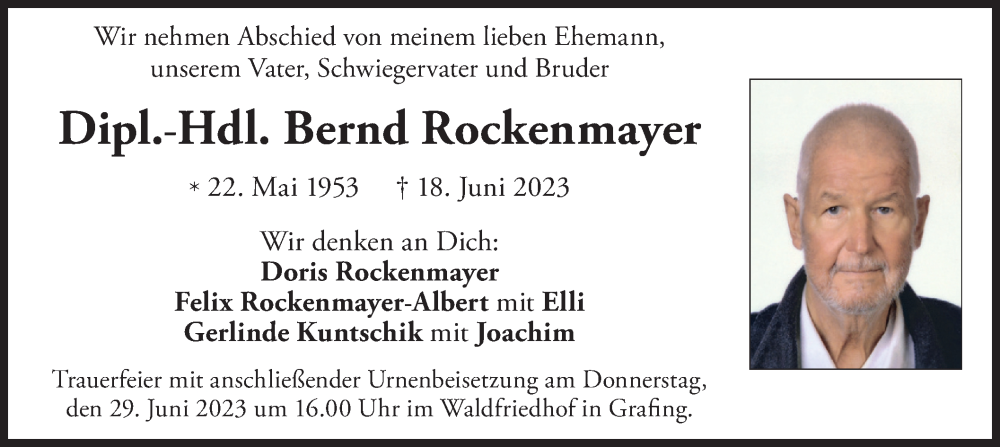  Traueranzeige für Bernd Rockenmayer vom 24.06.2023 aus merkurtz