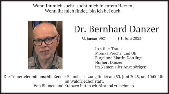 Traueranzeige von Bernhard Danzer von merkurtz