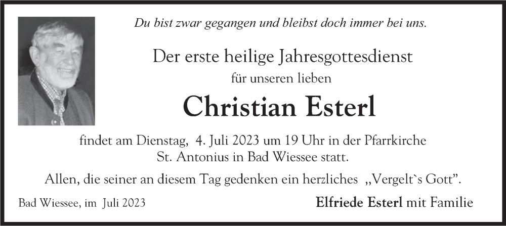  Traueranzeige für Christian Esterl vom 01.07.2023 aus merkurtz