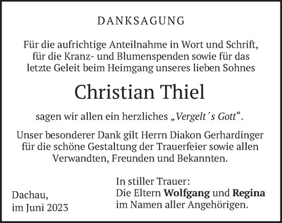Traueranzeige von Christian Thiel von merkurtz