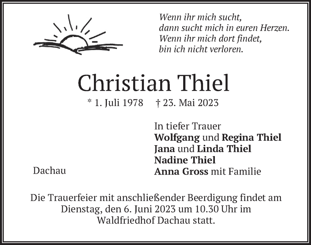  Traueranzeige für Christian Thiel vom 03.06.2023 aus merkurtz