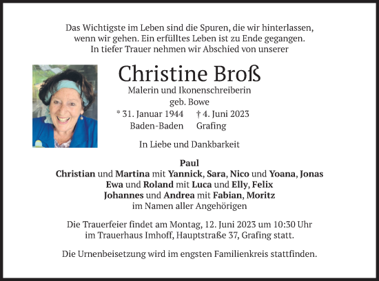 Traueranzeige von Christine Broß von merkurtz