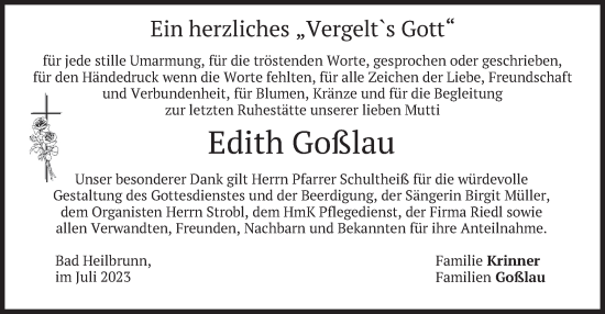 Traueranzeige von Edith Goßlau von merkurtz