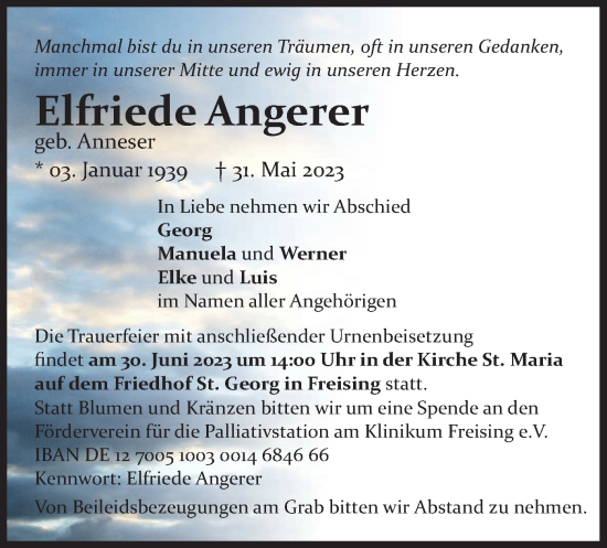 Traueranzeige von Elfriede Angerer von merkurtz