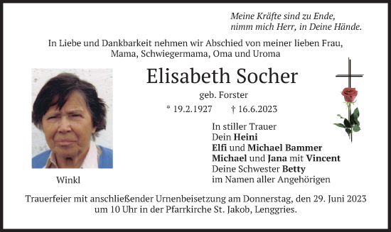 Traueranzeige von Elisabeth Socher von merkurtz