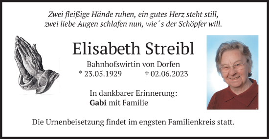 Traueranzeige von Elisabeth Streibl von merkurtz
