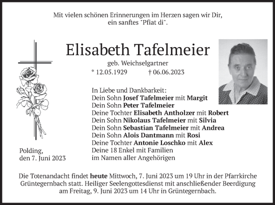 Traueranzeige von Elisabeth Tafelmeier von merkurtz