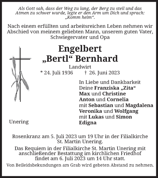 Traueranzeige von Engelbert Bernhard von merkurtz