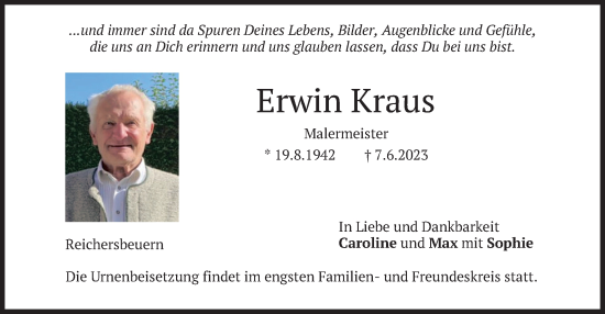Traueranzeige von Erwin Kraus von merkurtz